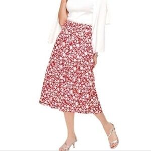 TALBOTS RED AND WHITE TULIP PLEATED FLORAL MIDI SKIRT PLUS SIZE 22WP PETITE NEW!